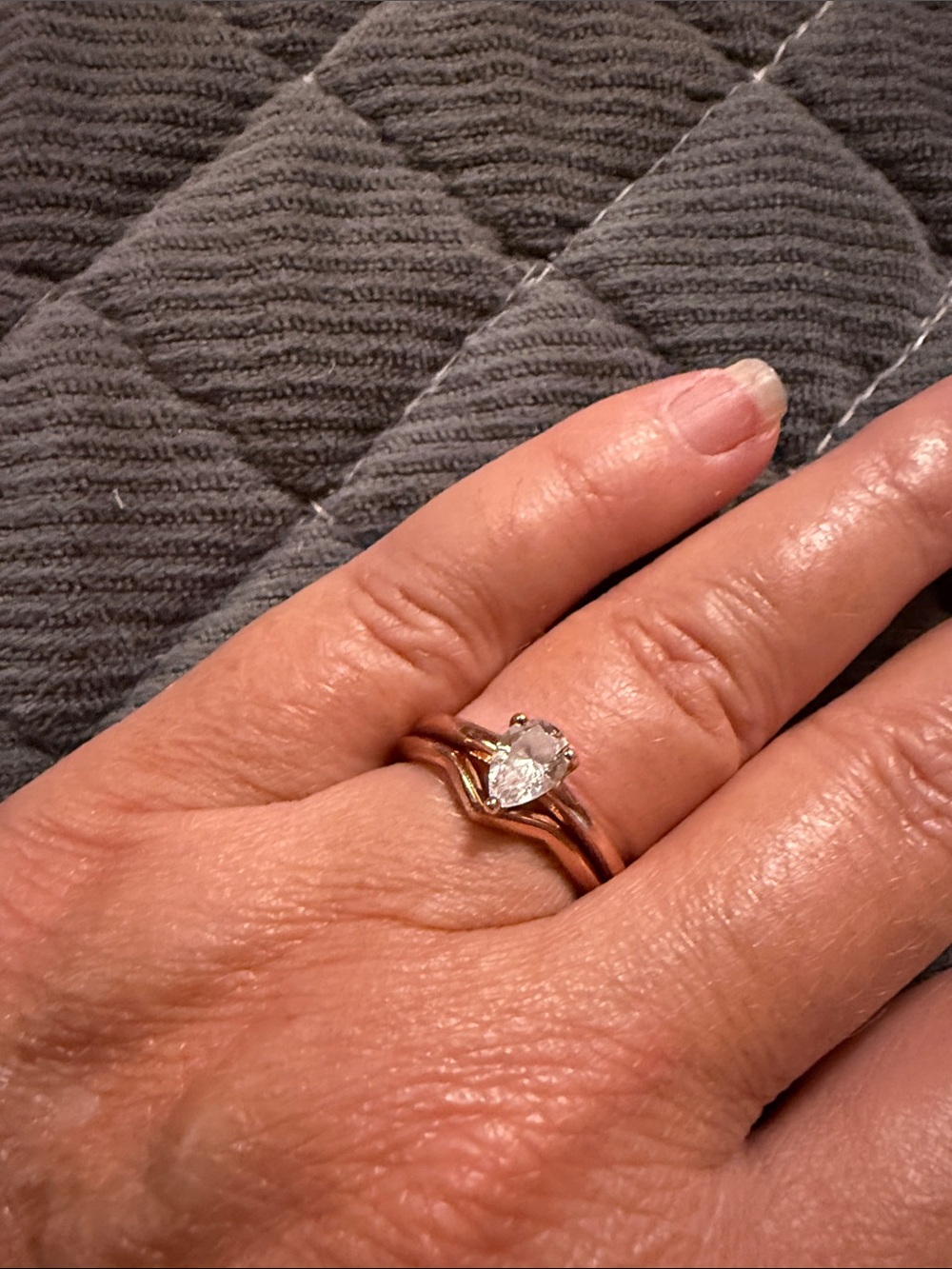 Rose Gold Pear-Cut Solitaire Ring with Matching Band